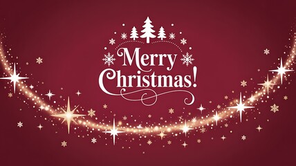 Merry christmas elegant greeting card with sparkling golden stars and snowflakes on a festive red background, perfect for holiday season celebration designs.