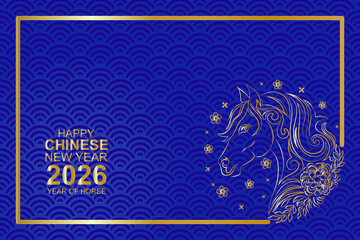 Blue Chinese New Year background. Year of horse border illustration