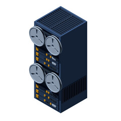 Server rack. Isometric server. Server network equipment. Computer network technology. Isometric technology