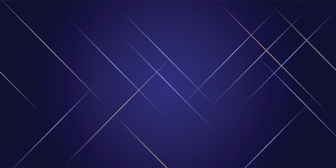 Abstract modern background with shiny metallic lines crossing on a dark blue gradient surface.