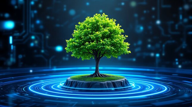 Ecological Concept Tree on Digital Circuit Board Background