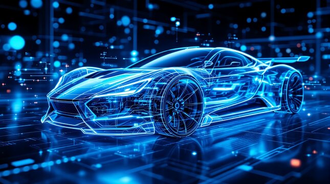 Futuristic Car Design with Blue Glowing Circuitry