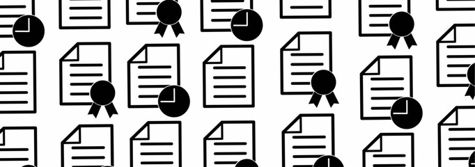  Seamless Pattern of Documents with Certificates and Ribbons