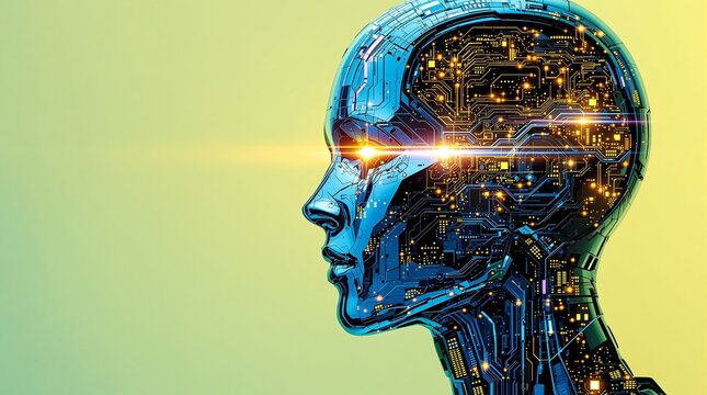 Cyborg Head with Circuitry and Artificial Intelligence Concept