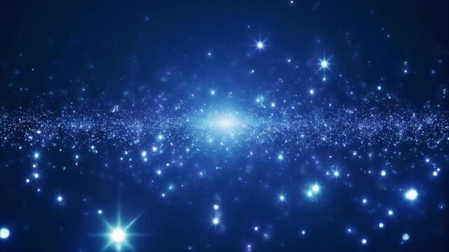 青い星が美しくきらめく幻想的な青いグラデーション背景動画　高画質