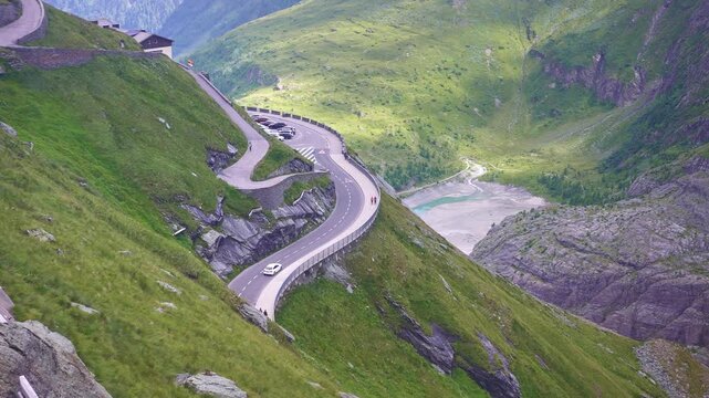 popular viewpoint on Grossglockner High Alpine Road, a famous scenic drive in Austria. view of Pasterze Glacier and the Grossglockner. popular summer travel tourism destination for hiking in Europe.