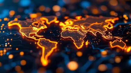 Global Network Connection Represented by Digital World Map