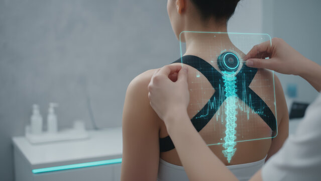 Advanced technology enhances longevity by analyzing spinal health with futuristic digital tools for precise medical care and improved well being - Powered by Adobe