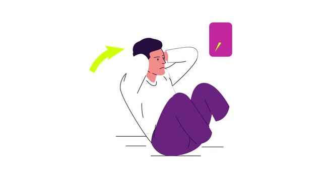 Animated Man Doing Crunches for Abdominal Workout.