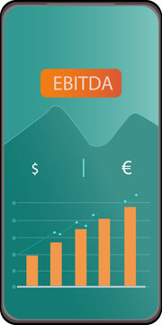 EBITDA financial data displayed on a smartphone screen with a rising graph