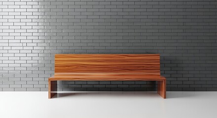 Sleek wooden bench contrasts with a dark gray brick wall in a minimalist setting design.
