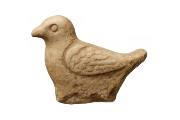 Ancient stone bird sculpture artifact on transparent background