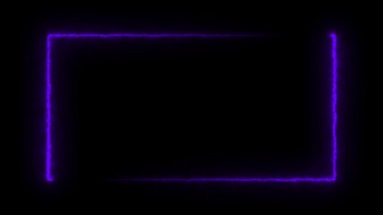 Glowing purple rectangular frame with fiery edges on a dark background abstract border