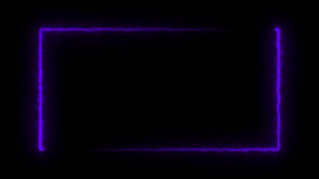 Glowing purple rectangular frame with fiery edges on a dark background abstract border