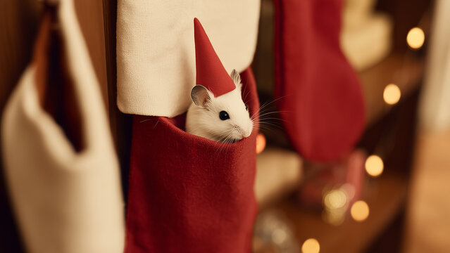 Christmas Hamster Portrait With Candy Soft Glowing Background