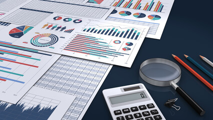 ビジネスデータをプリントした書類とビジネスグッズ