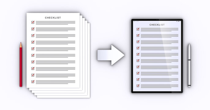 チェックリストのデジタル化、紙のチェックシートとタブレットのチェックリスト