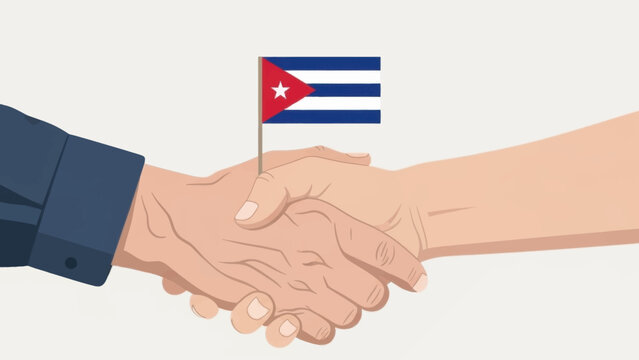 Handshake with a cuba flag. Symbol of agreement or friendship between the countries.