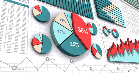 3Dで表現したビジネスチャートやグラフ