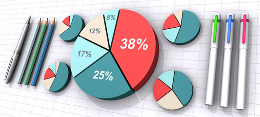 3Dの円グラフと文房具