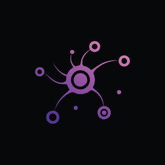 Abstract purple neuron or cell structure with radiating connections on a black background.