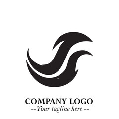 Obraz premium Elegant Black Wave Logo Symbol on a Clean White Background for Modern Minimalist Branding Design Art