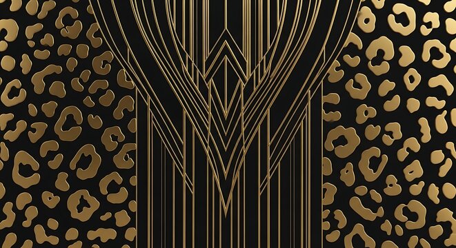 Luxurious Gold Art Deco Pattern Over a Stylish Leopard Skin Texture.