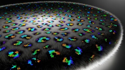 Abstract Macro View of Colorful Nanoparticles on a Dark Surface.