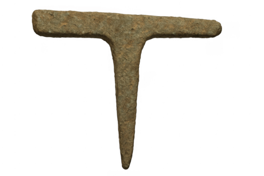 Ancient stone tool or primitive pickaxe on transparent background