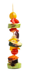 Skewer with tasty grilled vegetables isolated on white
