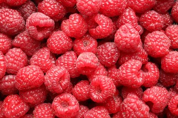 Fresh ripe raspberries as background, top view