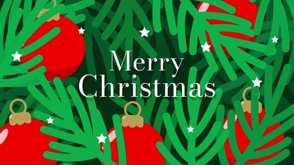 Festive Christmas background with vibrant red ornaments and lush green branches, creating a joyful Christmas mood. A modern Christmas design perfect for greeting cards, banners, and holiday visuals.