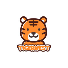 Cheerful cartoon tiger with TIGERNEST text