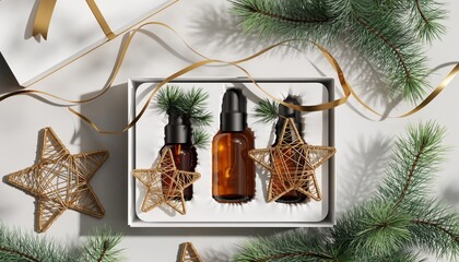 Festive Aromatherapy Gift Set with Golden Stars and Pine Accents for the Holidays