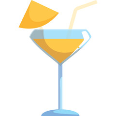 Stylized Yellow Orange Juice In A Clear Martini Glass With A Yellow Umbrella And White Straw On A White Background Flat Illustration Vector Art