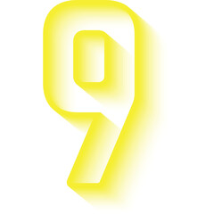 Stylized Yellow Number Nine With Shadow Effect And Transparent Background Numeric Symbol