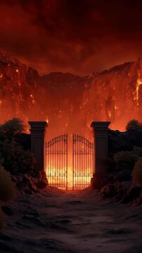 Fiery Gates to Hell in Volcanic Landscape
