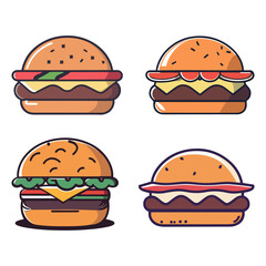 Collection of Stylized Flat Design Burgers