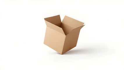 Open Cardboard Shipping Box Standing on Clean White Background