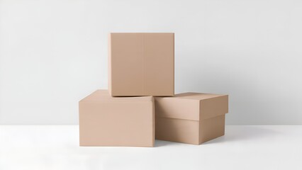 Stacked Brown Cardboard Boxes on a Clean White Background