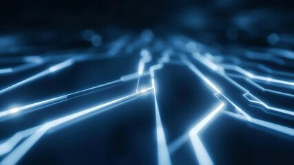 Futuristic technology information network with glowing blue abstract digital circuit lines neon glow pulses across cyber grid as data flows, creating depth, motion, and sleek energy on dark background - Powered by Adobe
