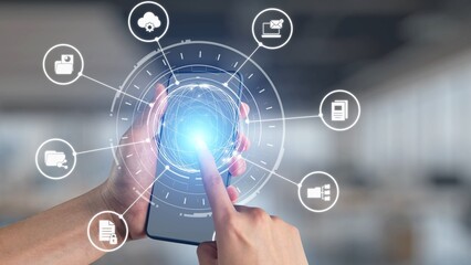Concept design of managing online documents with cloud storage, digital file management, and secure sharing. Online documents improve workflow, online documents enhance security. Gist