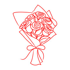 bouquet of red roses in line art style