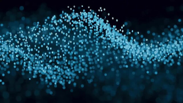 Flow data binary code wave abstract background digital network blue technology pattern motion depth sharp binary code data digital blue abstract bokeh wave network background technology information