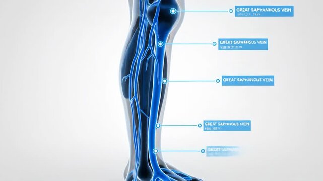 Animated Medical Illustration of the Great Saphenous Vein in the Human Leg