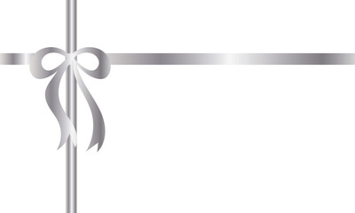 Luxurious silver ribbon with a shiny bow centered on a white background, ideal for gift themes, celebrations, invitations, and festive designs.

