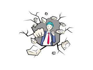 厳しい仕事の壁を打ち破るビジネスマン