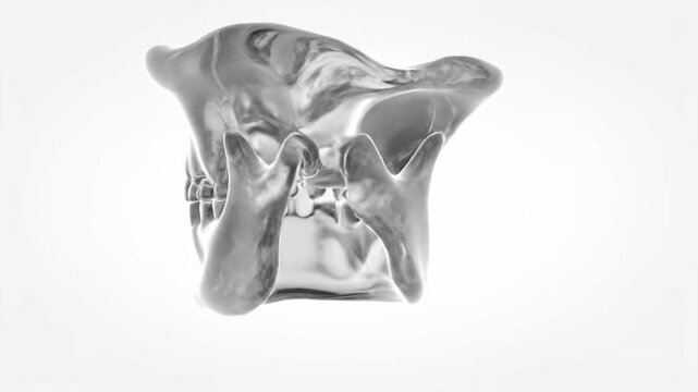 Anatomical 3D rendering of a human mandible bone structure with teeth sockets.