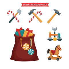 Santa's Workshop Pack: Hammers, Candy Canes, Toy Bag, Tricycle, and Rocking Horse