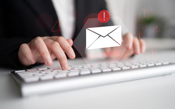 Digital warning mail interface highlights email threat detection, security monitoring, and proactive prevention of phishing and malware intrusions. Parse